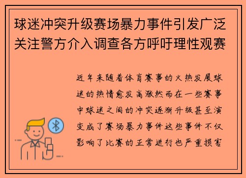 球迷冲突升级赛场暴力事件引发广泛关注警方介入调查各方呼吁理性观赛